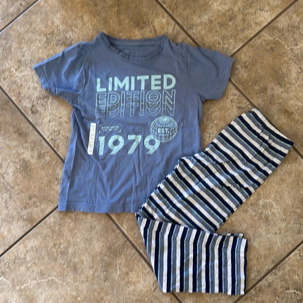Primark Two-Piece PJ Set Blue/Green 100% Cotton Size 7/8